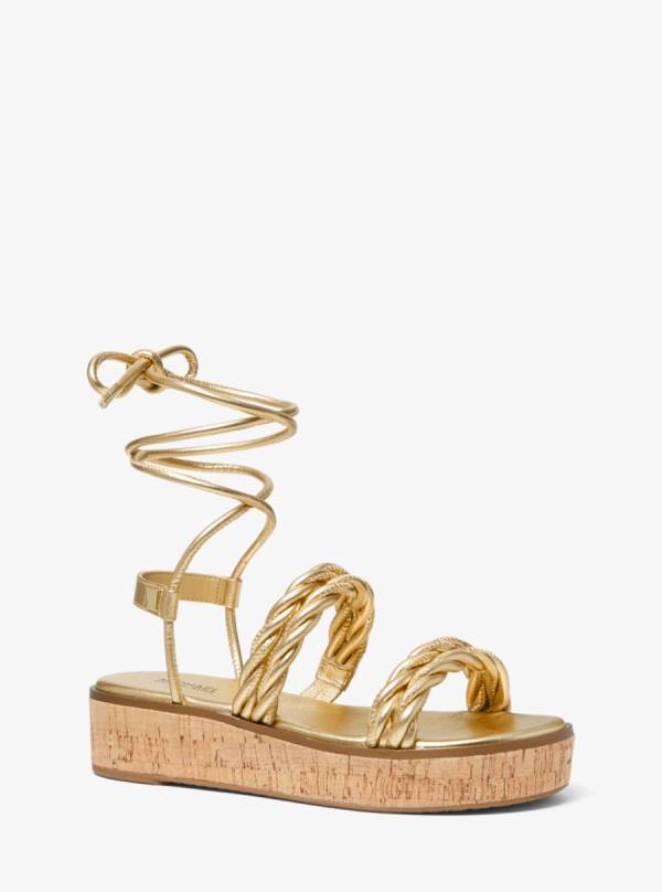 Damske Sandále Michael Kors Marina Metallic Woven Lace-Up Zlate - Topanky Michael Kors Sleva | XTIQY-2670